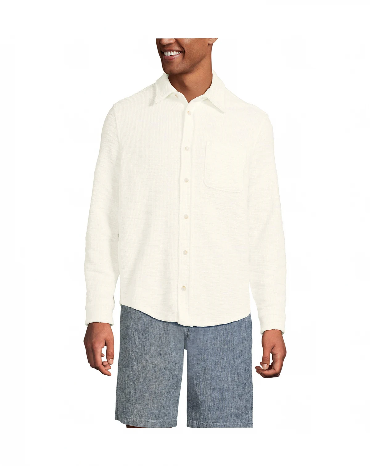 Men's Long Sleeve Knit Boucle Button Through Shirt