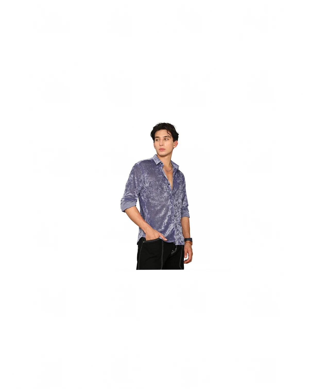 Men's Cornflower Blue Solid Velvet Shirt