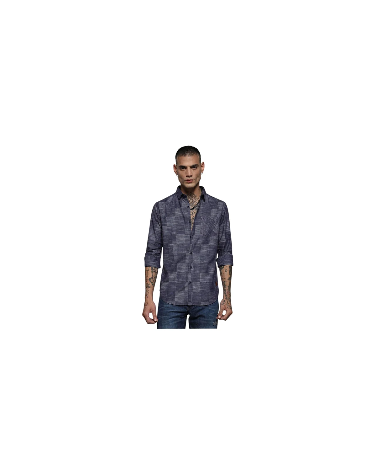 Men's Steel Blue Heathered Denim Check Shirt