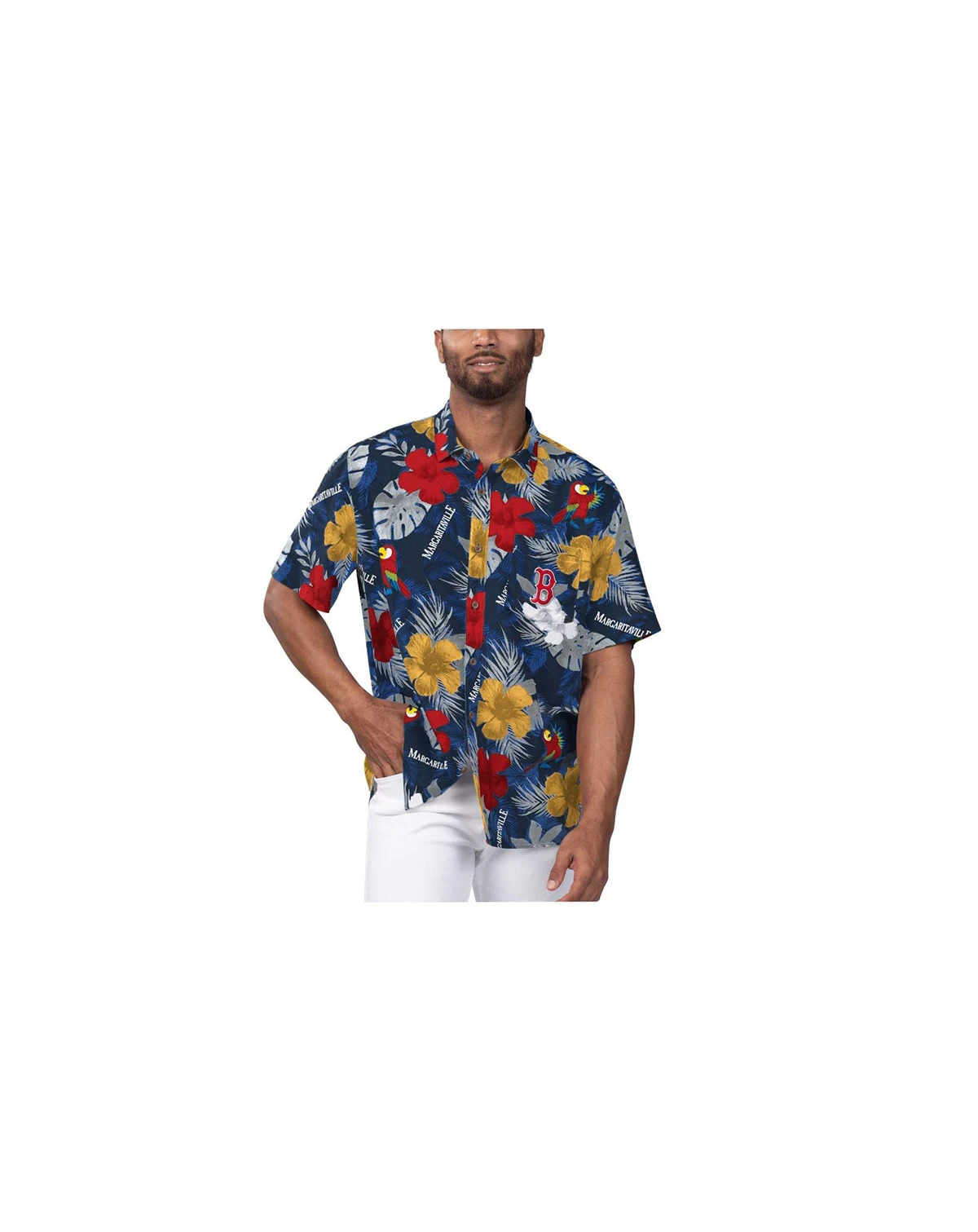 Men's Navy Boston Red Sox Island Life Floral Party Button-Up Shirt