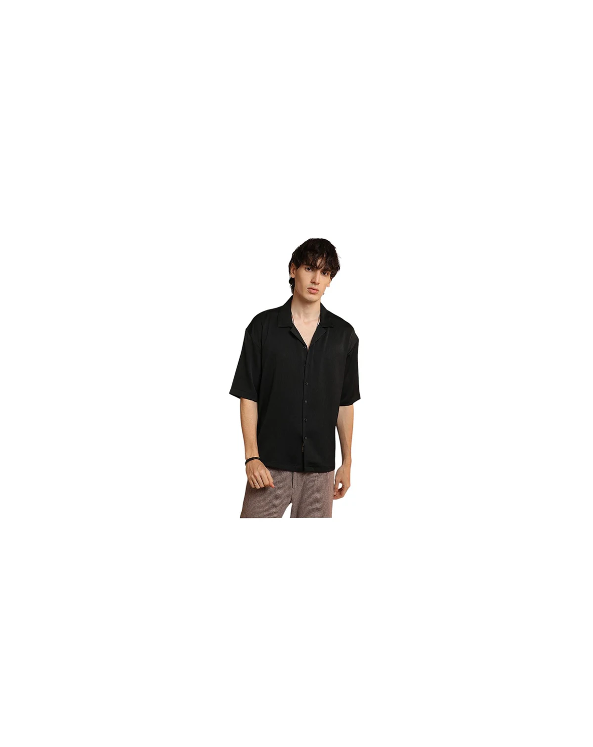 Men's Onyx Black Solid Crinkle Oversized Shirt