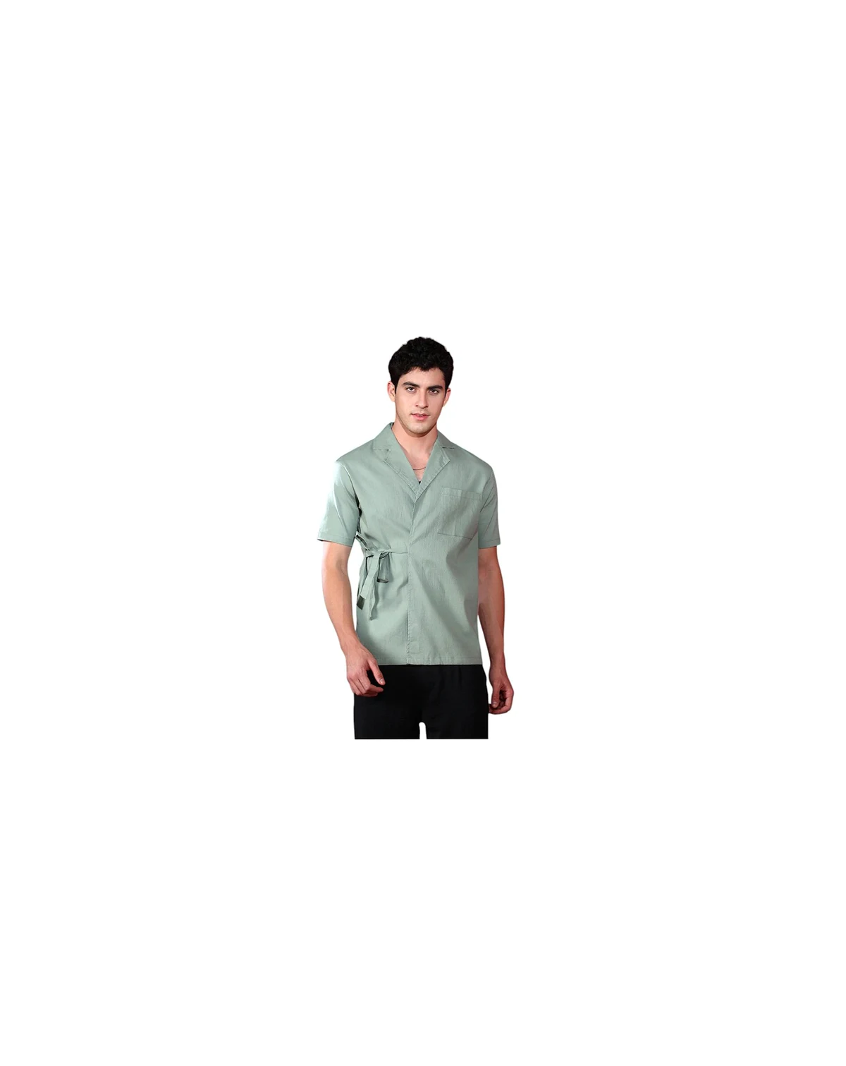Men's Sage Green Korean Wrap Shirt
