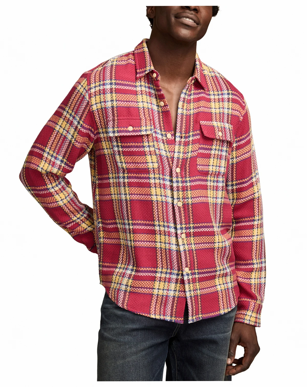 Men's Long Sleeve Plaid Flannel Button-Front Shirt
