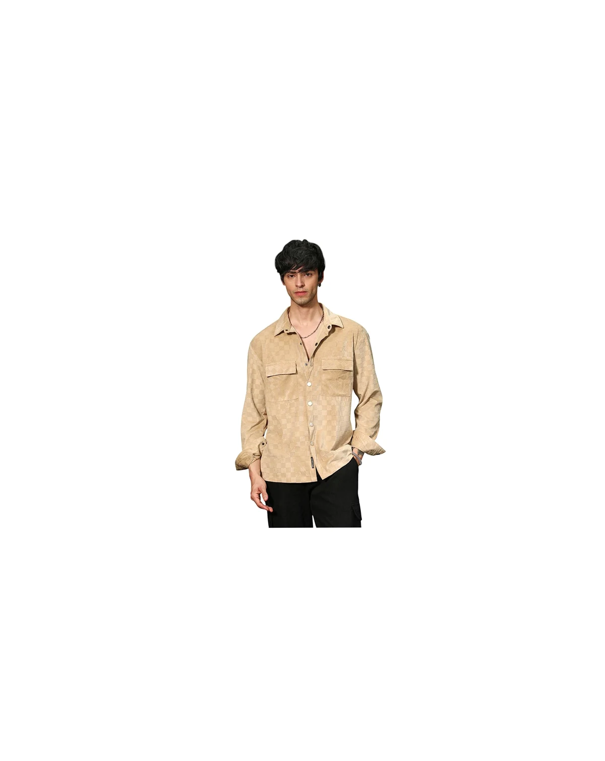 Men's Buff Beige Cubic Velvet Utility Shacket