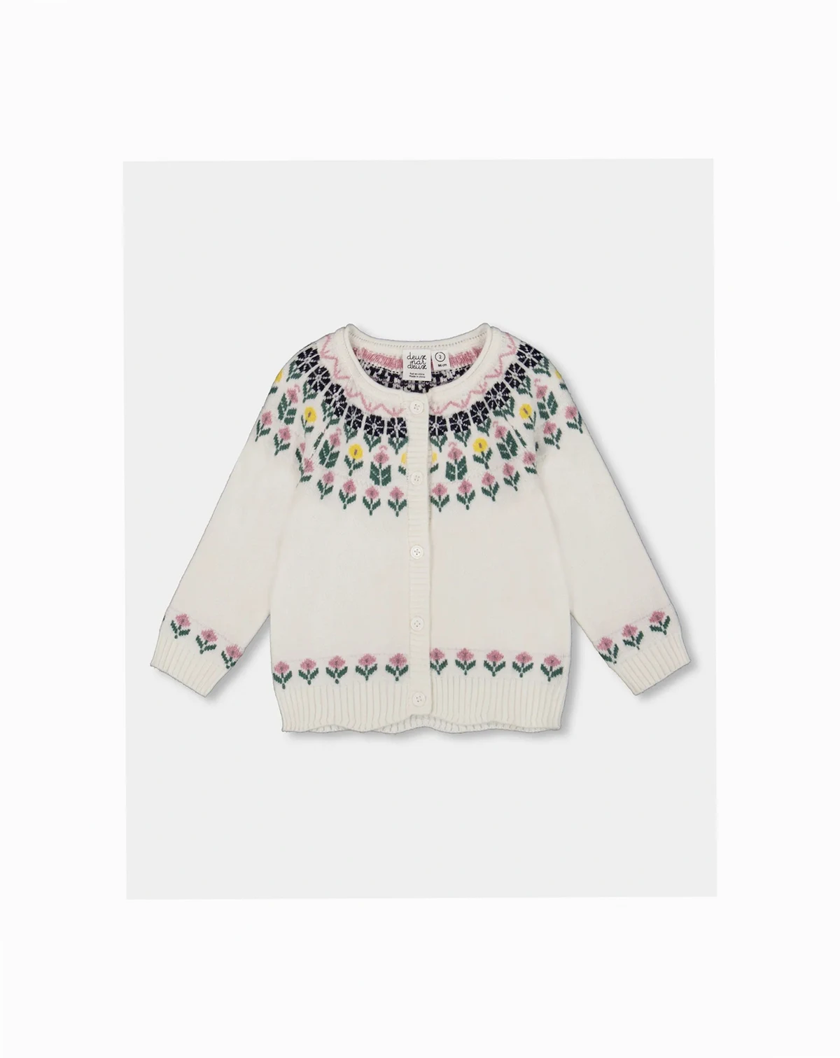 Baby Girl Jacquard Knit Cardigan Off-White with Floral Pattern - Baby