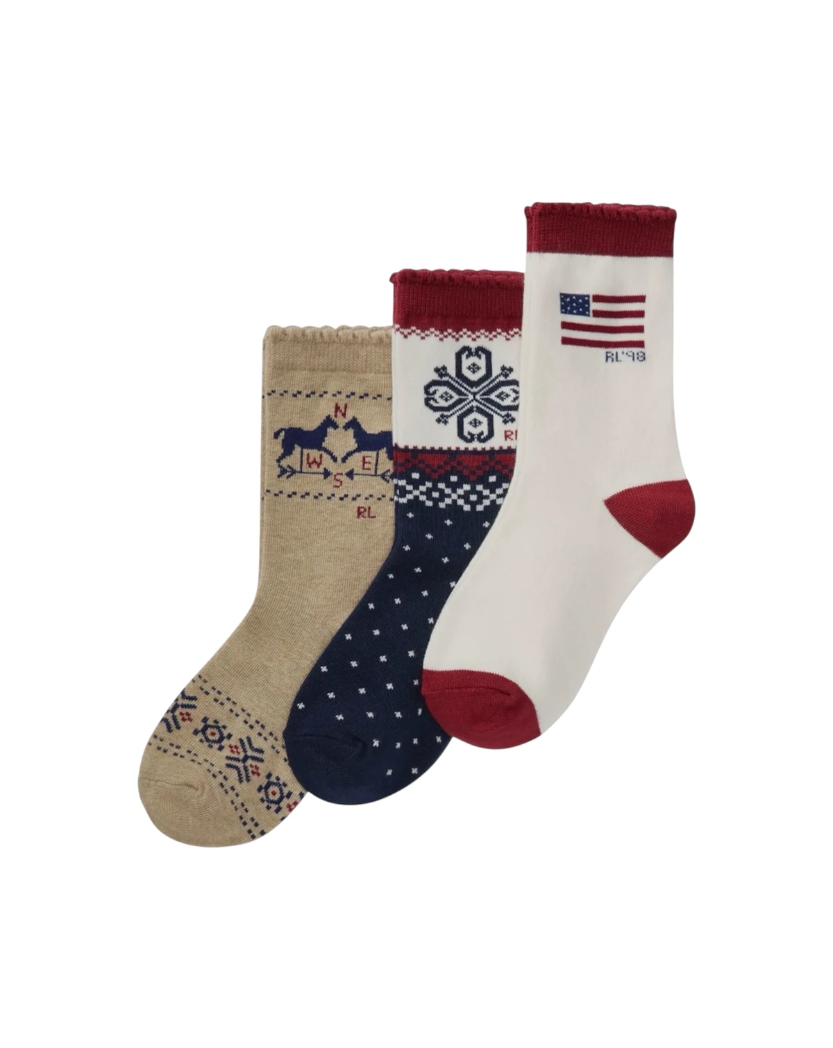 Little and Big Girls' Holiday Americana Socks, 3-Pack Set