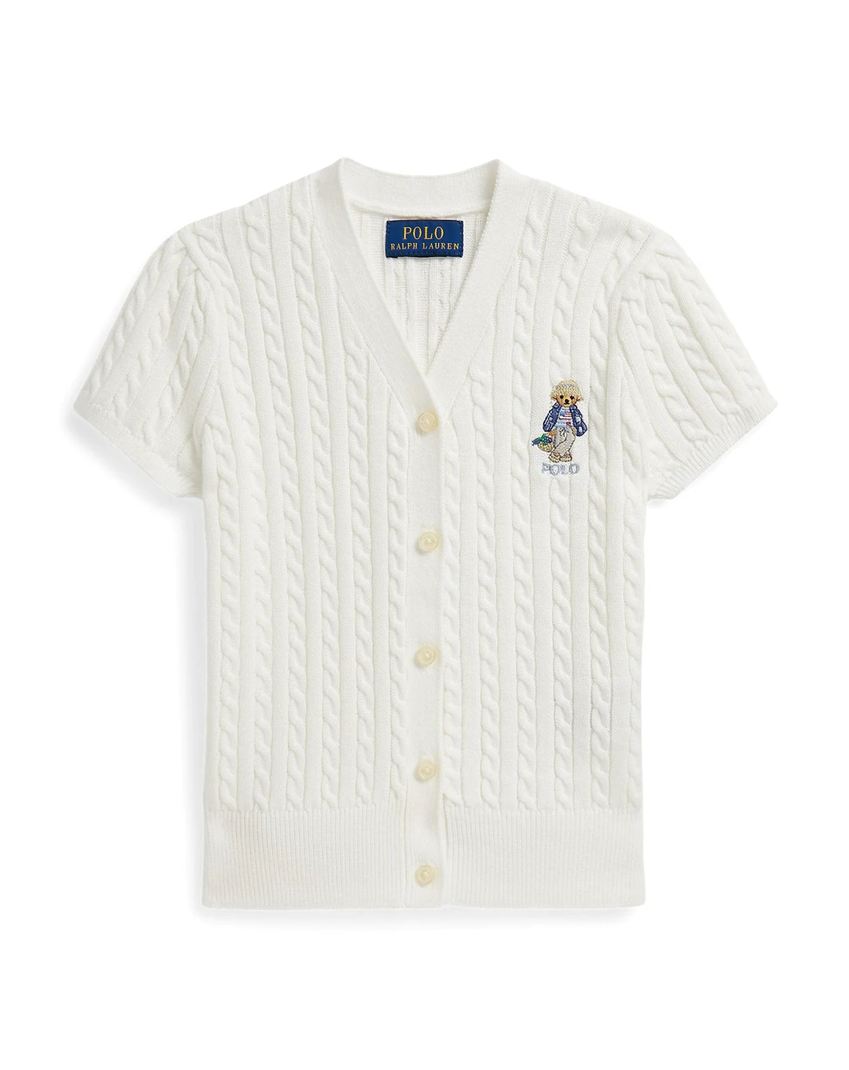 Girls' 2T-6X Polo Bear Cable V-Neck Cardigan