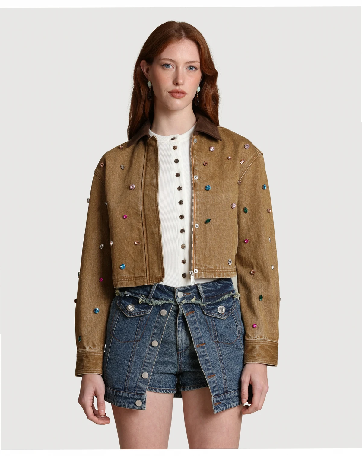 Women's Embellished Chore Spread Collar Jacket