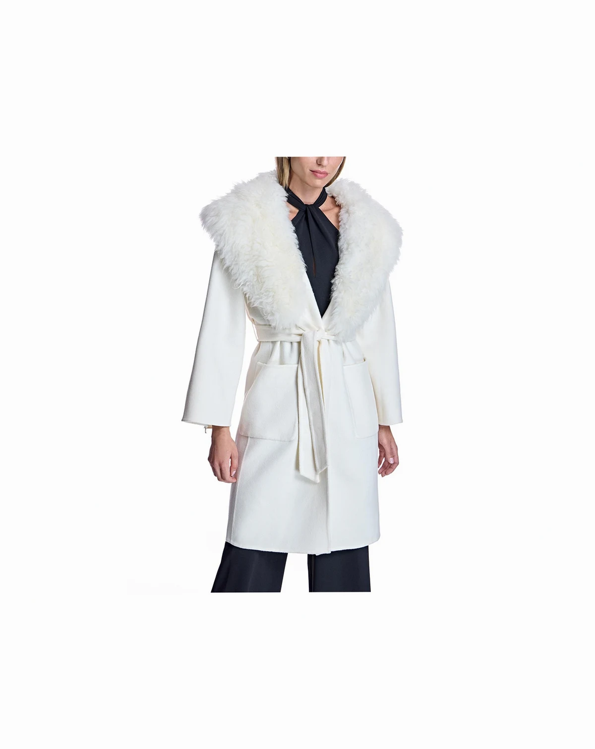 Women's Wool Blend Belted Trim Coat