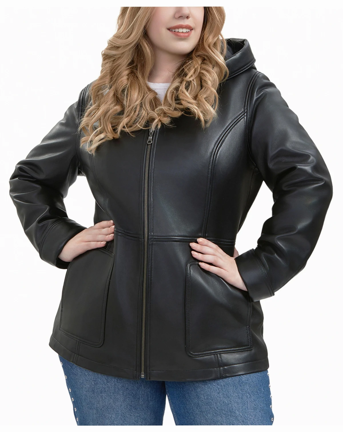 Plus Size Cara Hooded Leather Coat