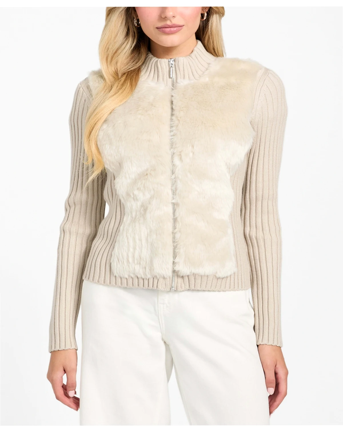 Women's Mila Mixed Media Faux-Fur Zip-Front Cardigan