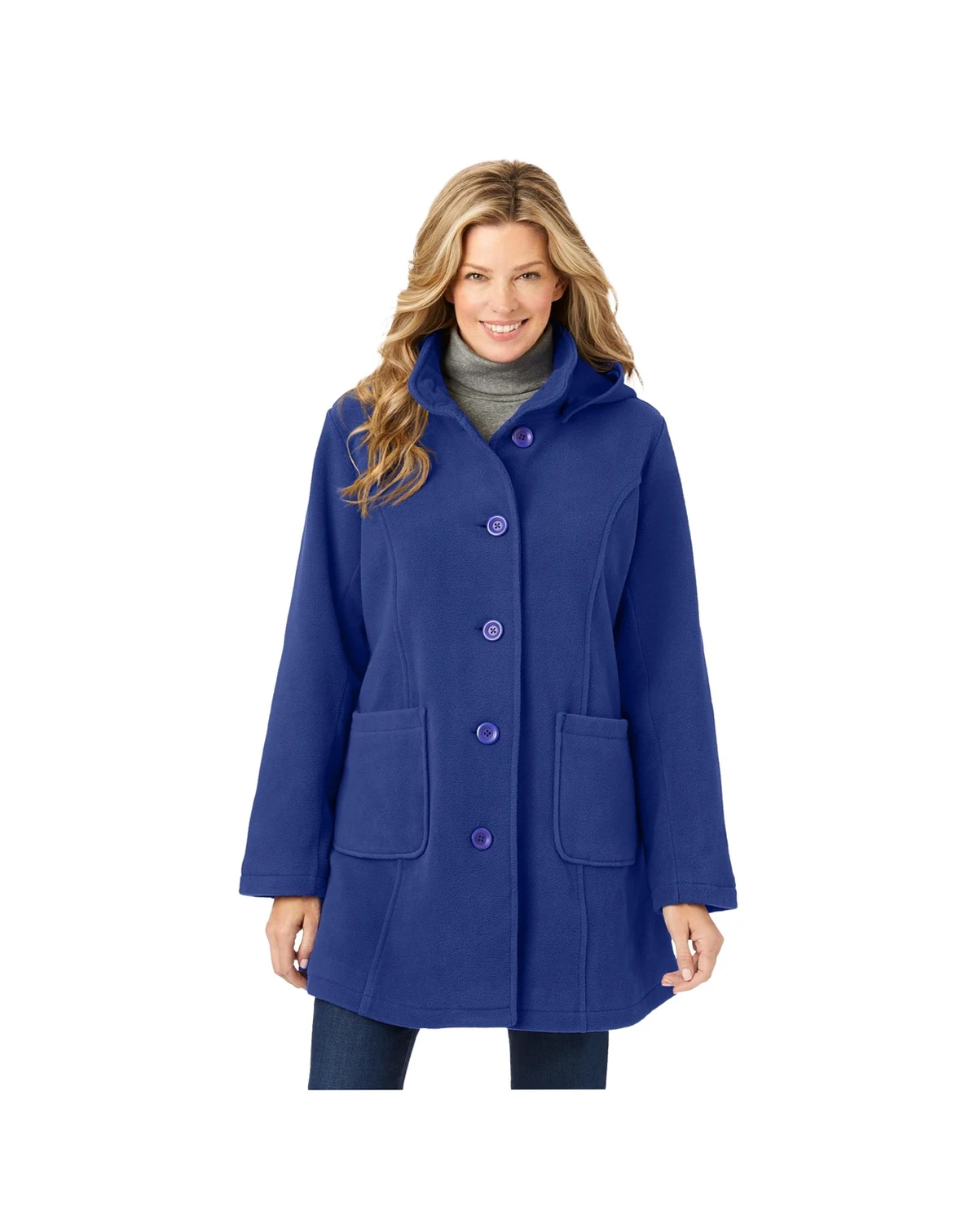 Plus Size Hooded A-Line Fleece Coat