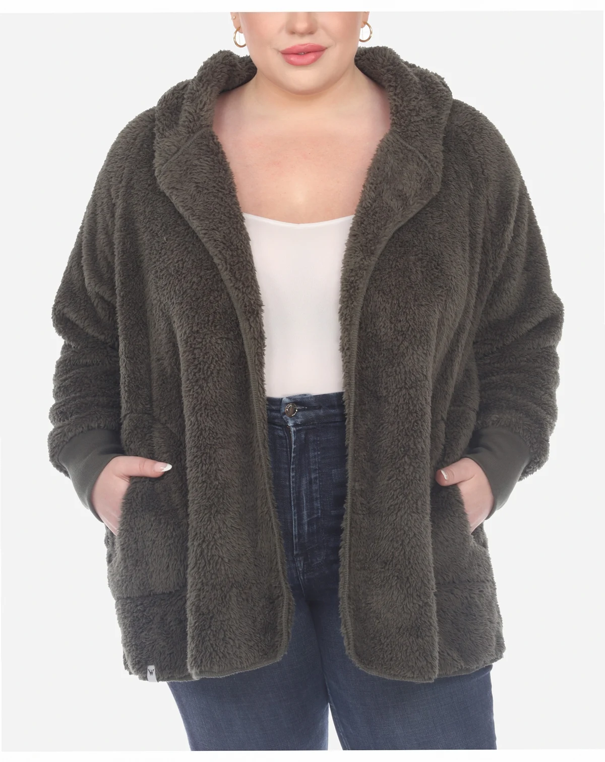 Plus Size Plush Hooded Cardigan Jacket with Pockets