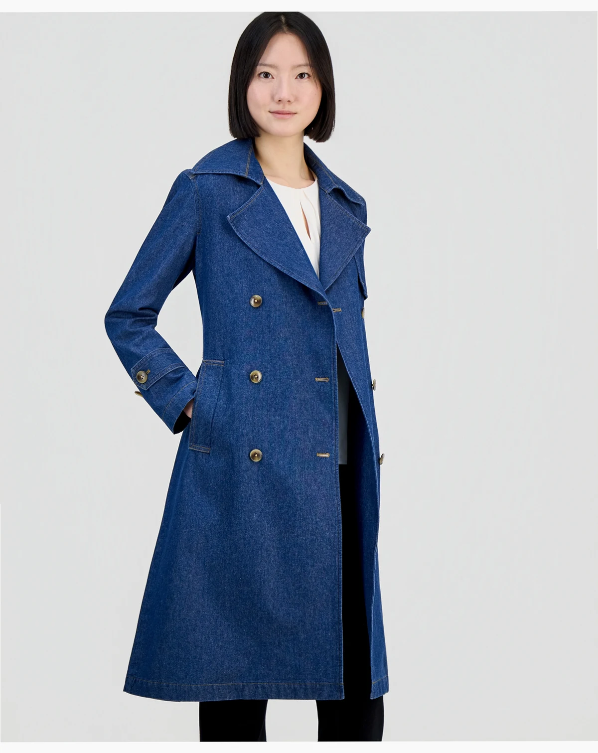 Women's Double-Breasted Cotton Denim Trench Coat