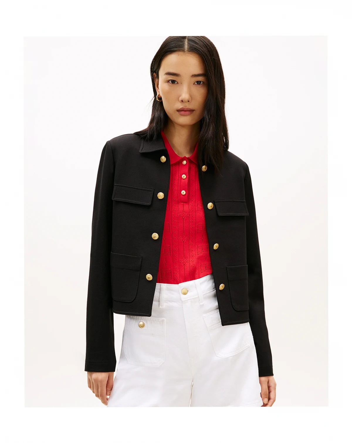 Women's Ponte Novelty Band Collar Jacket