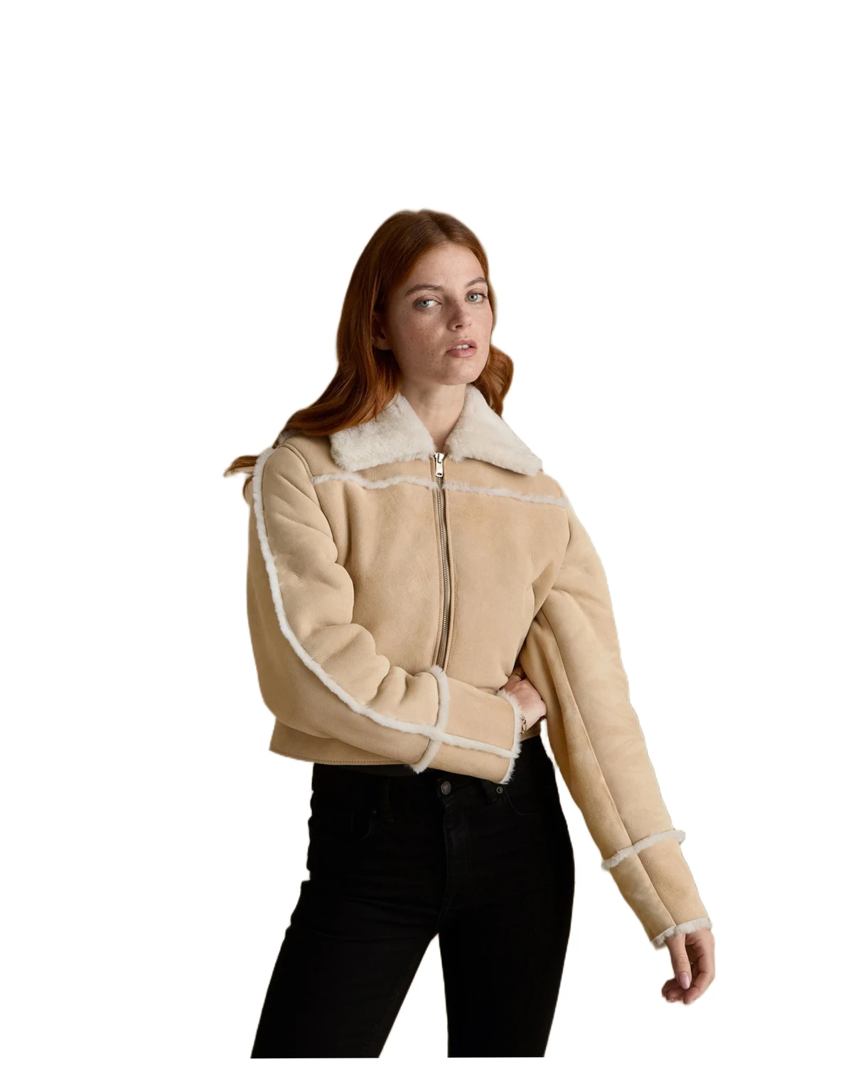 Women's Cropped Suede Shearling Jacket