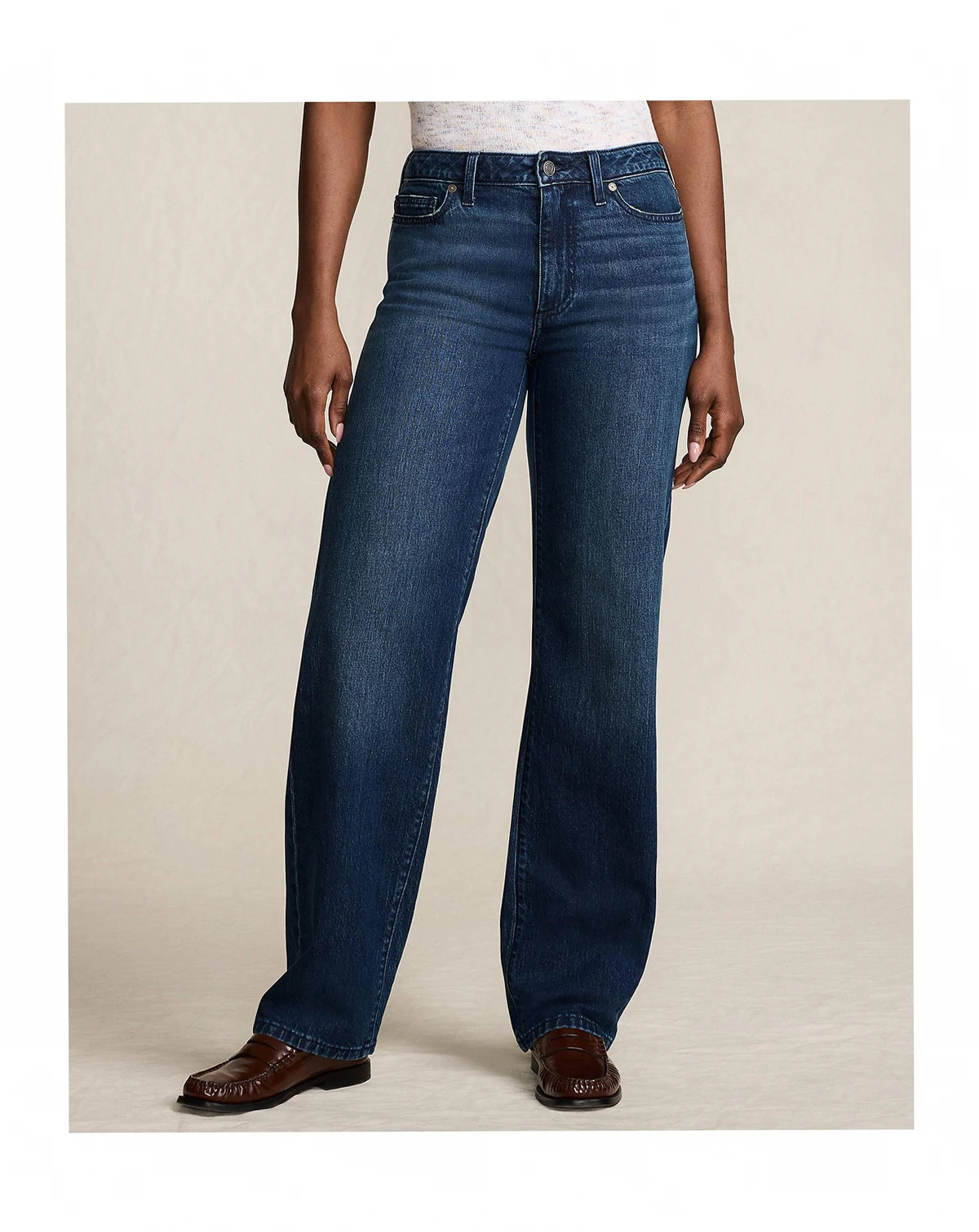 Petite Soft Denim Mid Rise Relaxed Straight Leg Jeans