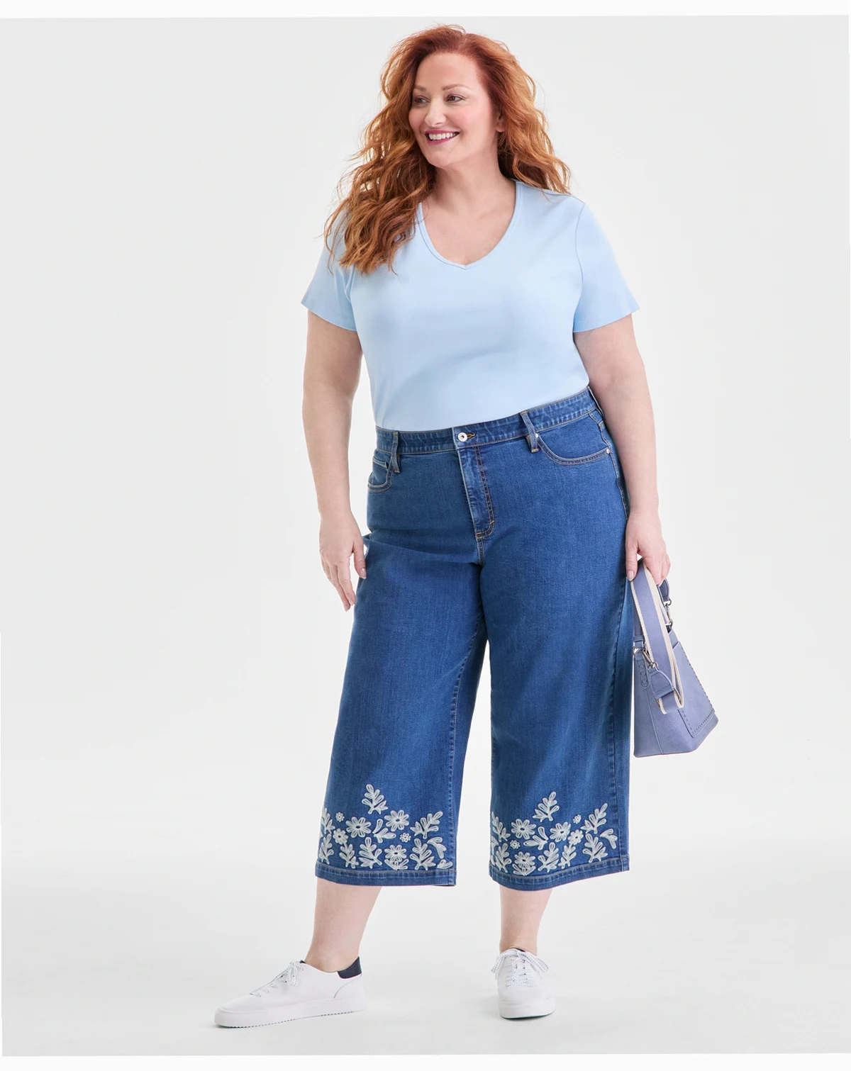 Plus Size Embroidered Cropped 5 Pocket Jeans, Macy's Exclusive