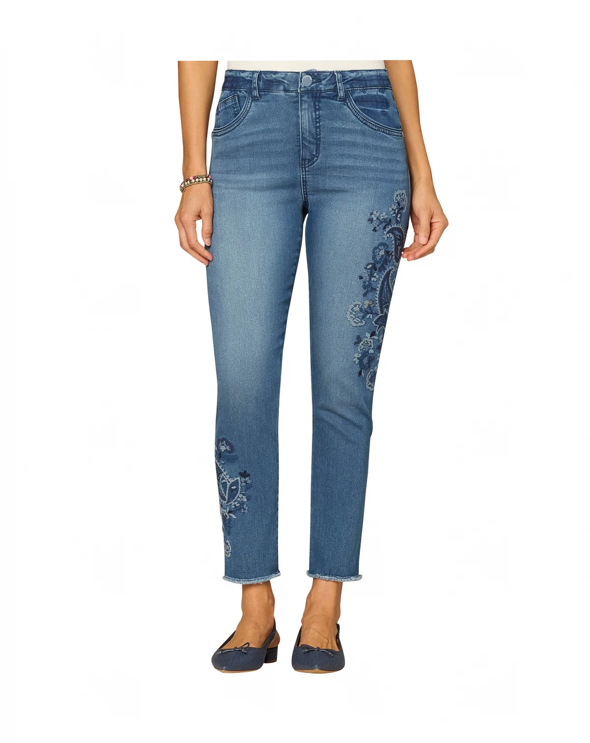 Women's "Ab"Solution Seamless Paisley Embroidery Jeans