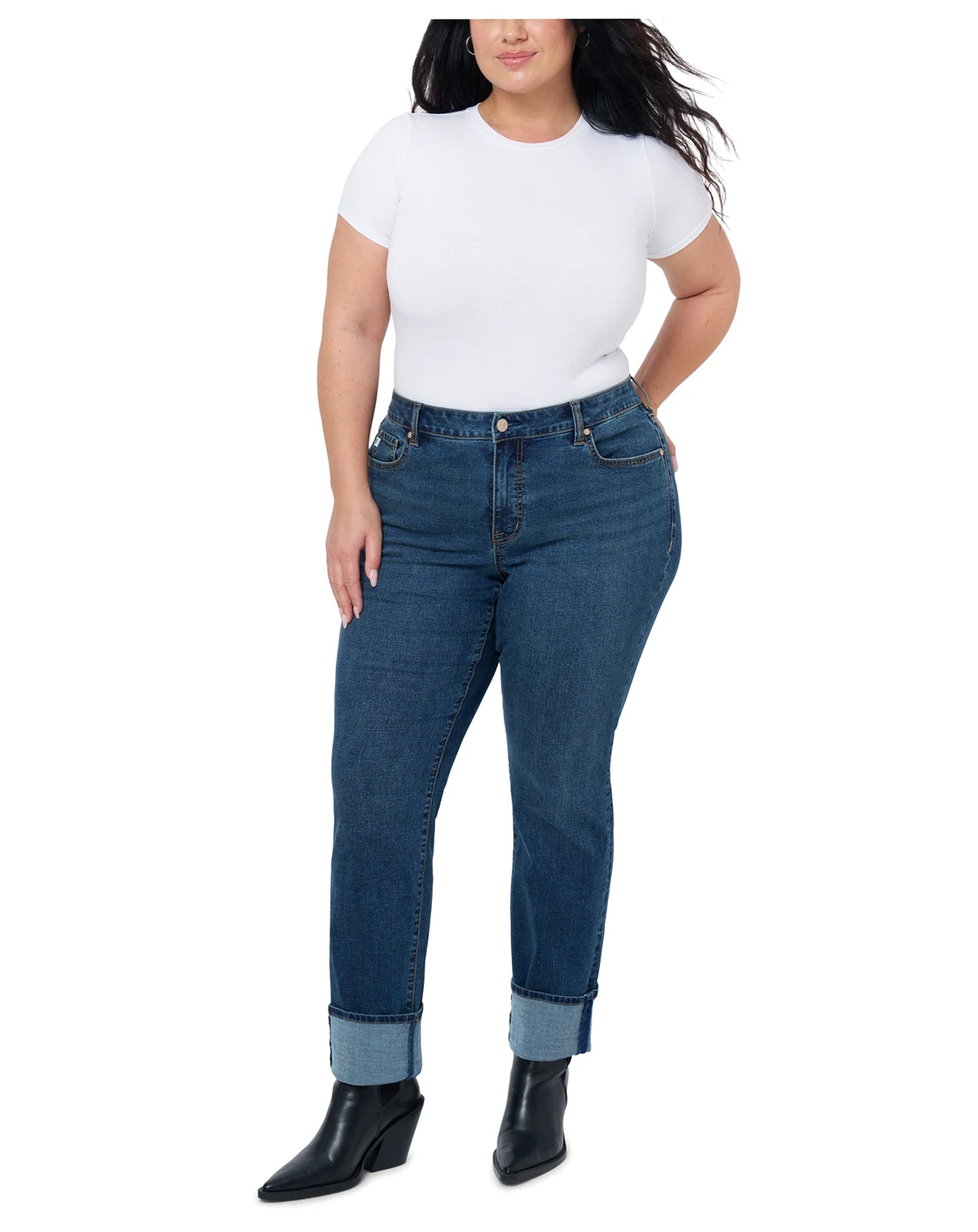 Plus Size Mid Rise Straight Leg Jeans with High Cuff