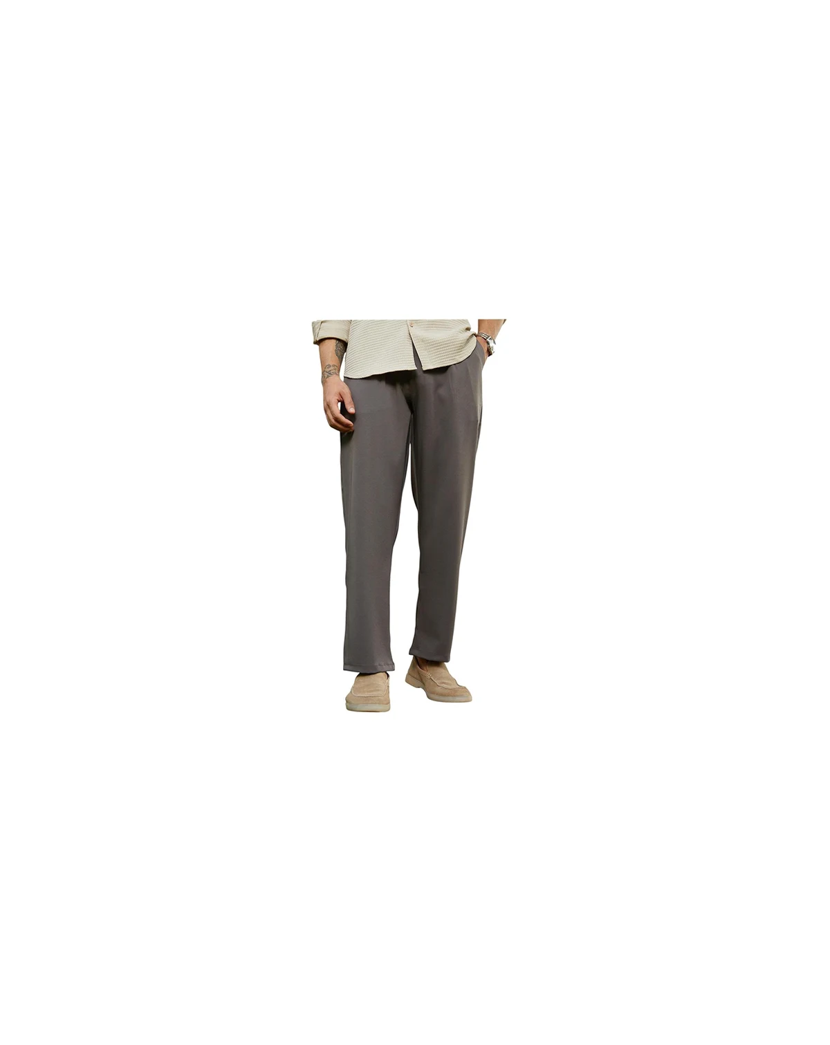 Men's Charcoal Black Straight Pleated Trousers