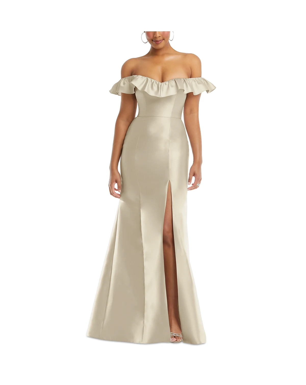 Women's Off-the-Shoulder Ruffle Neck Satin Trumpet Gown