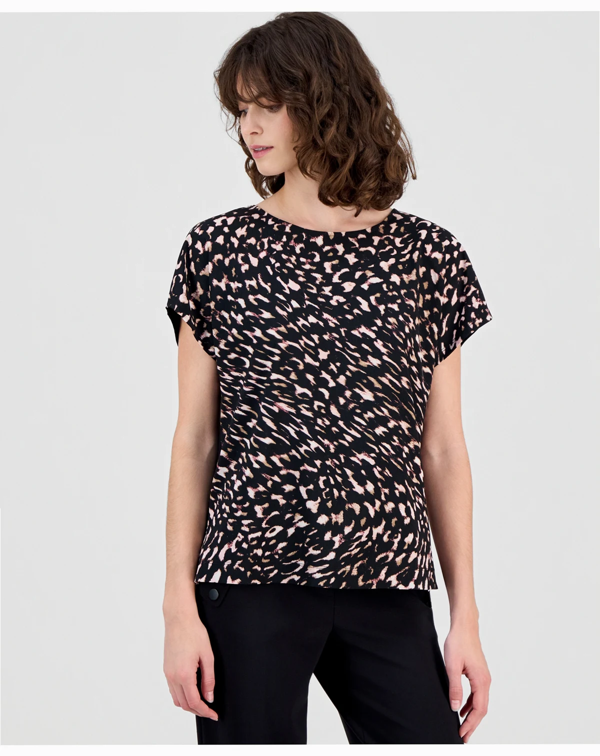 Women's Mixed-Media Short-Sleeve Top