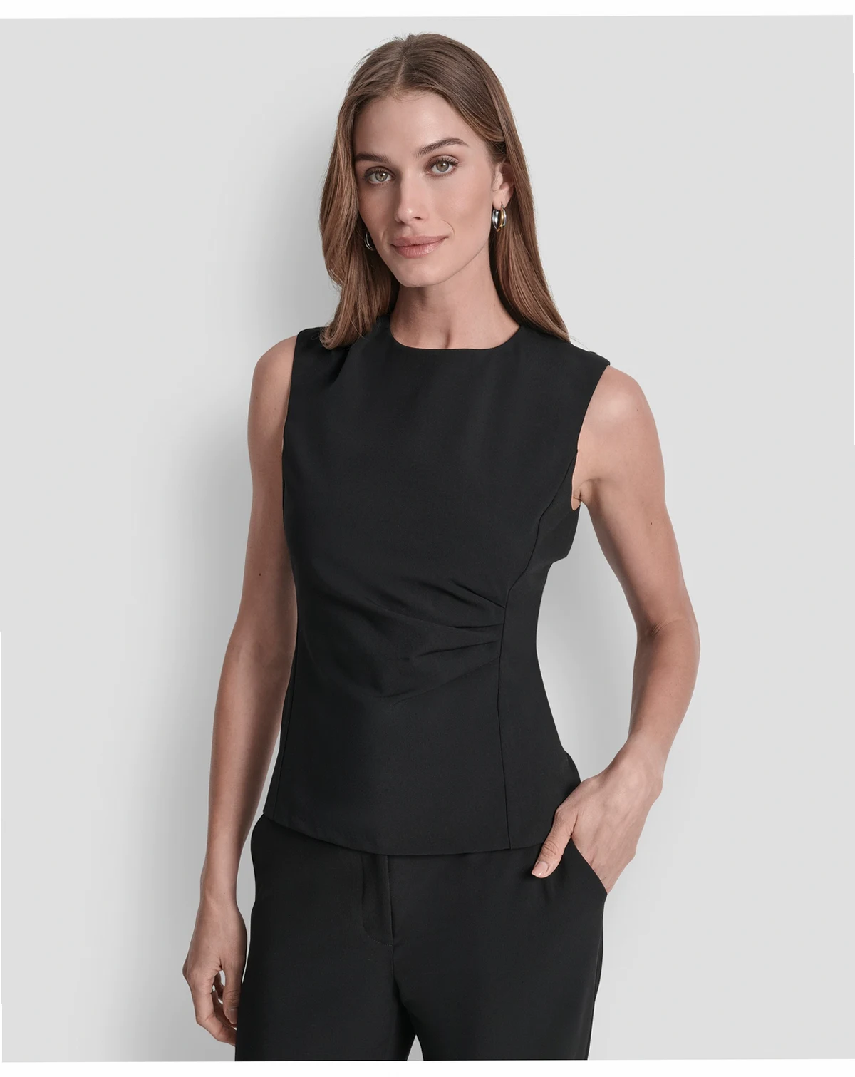 Women's Ruched Side Structured Sleeveless Top
