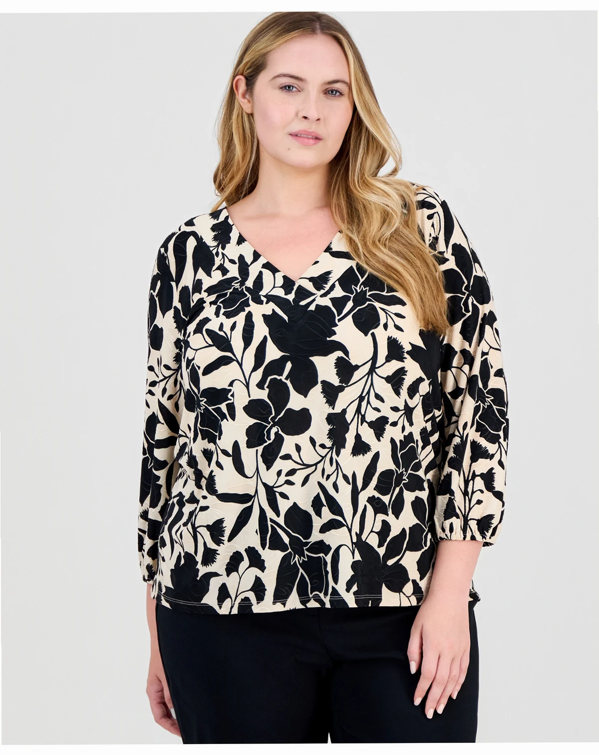 Plus Size Printed V-Neck Jacquard Top, Macy's Exclusive
