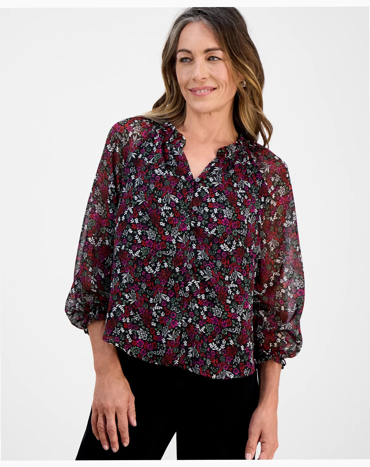 Petite Romance Ditsy Shine Top, Macy's Exclusive