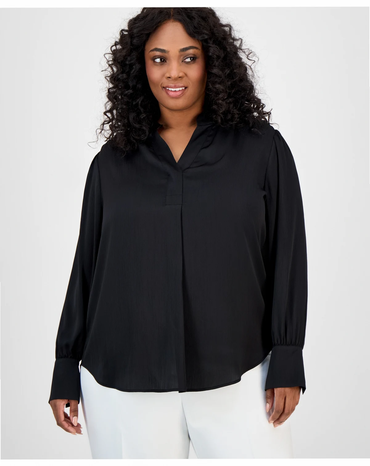 Plus Size Long-Sleeve V-Neck Blouse