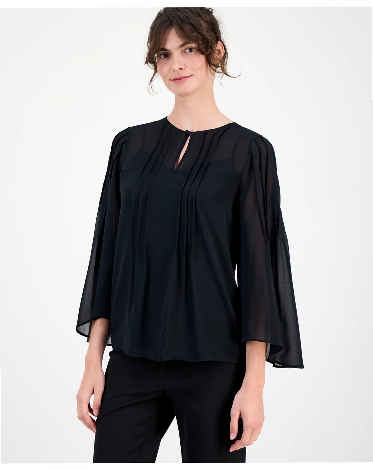 Women's Pleated Flutter-Sleeve Top
