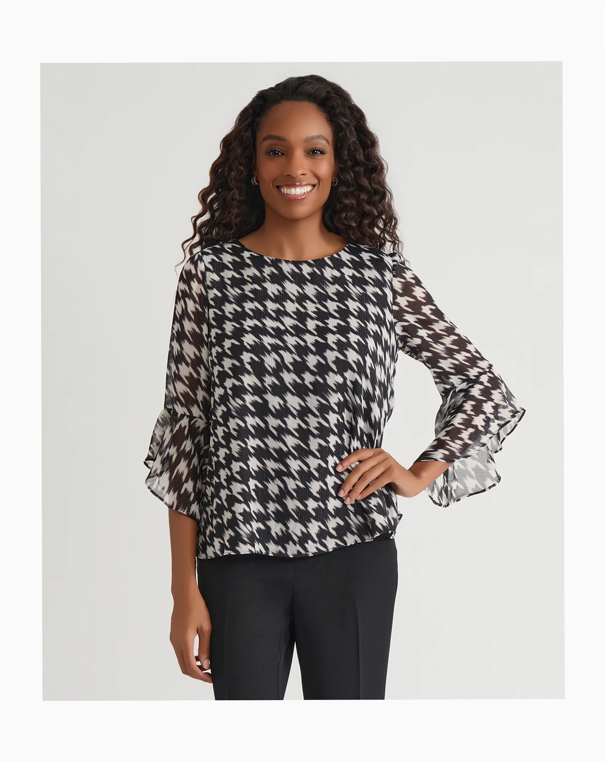 Women's Printed 3/4 Ruffle-Sleeve Blouse, Regular & Petite
