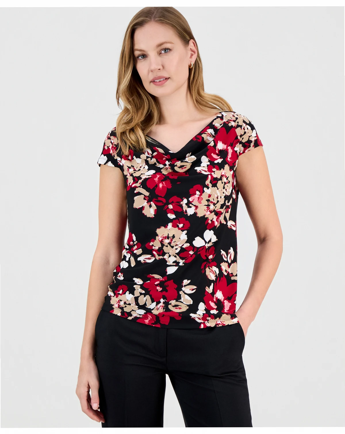 Women's Printed Cowlneck Blouse, Regular & Petite
