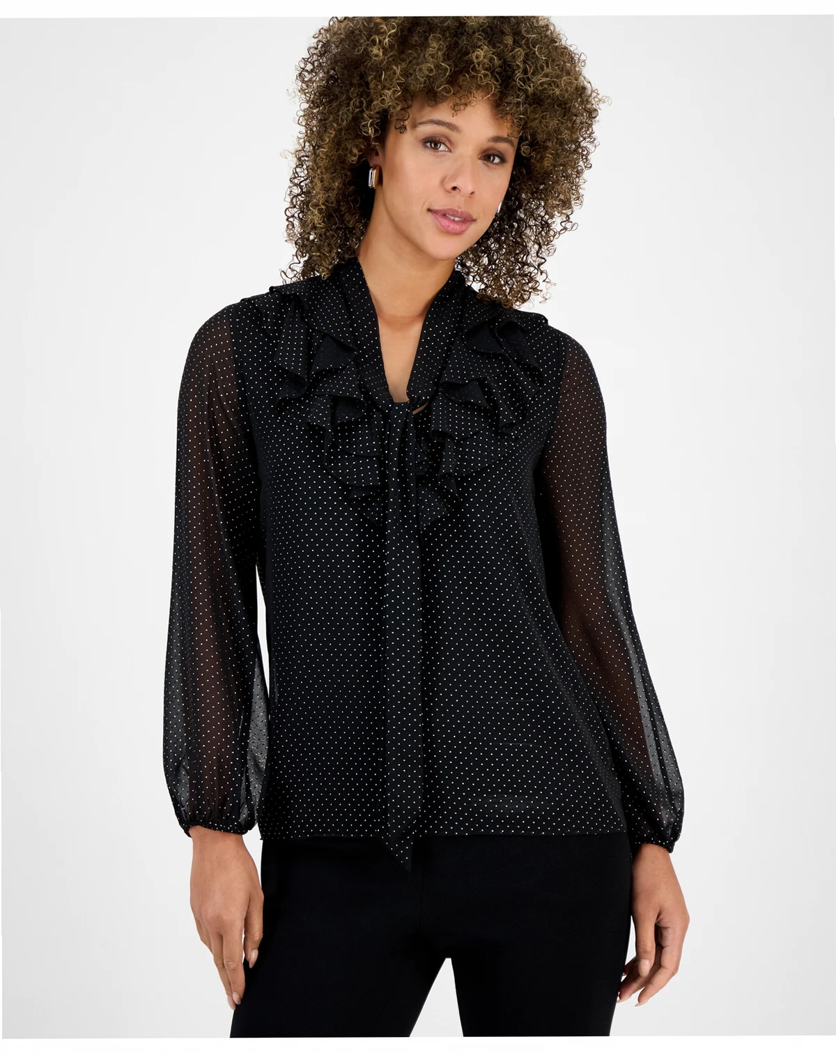 Women's Tie-Front Ruffled Blouse