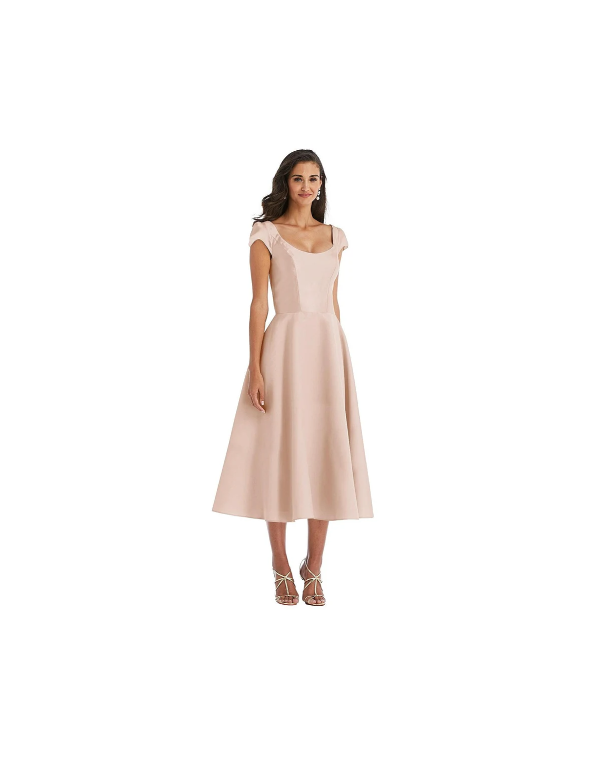 Plus Size Puff Cap Sleeve Full Skirt Satin Midi Dress