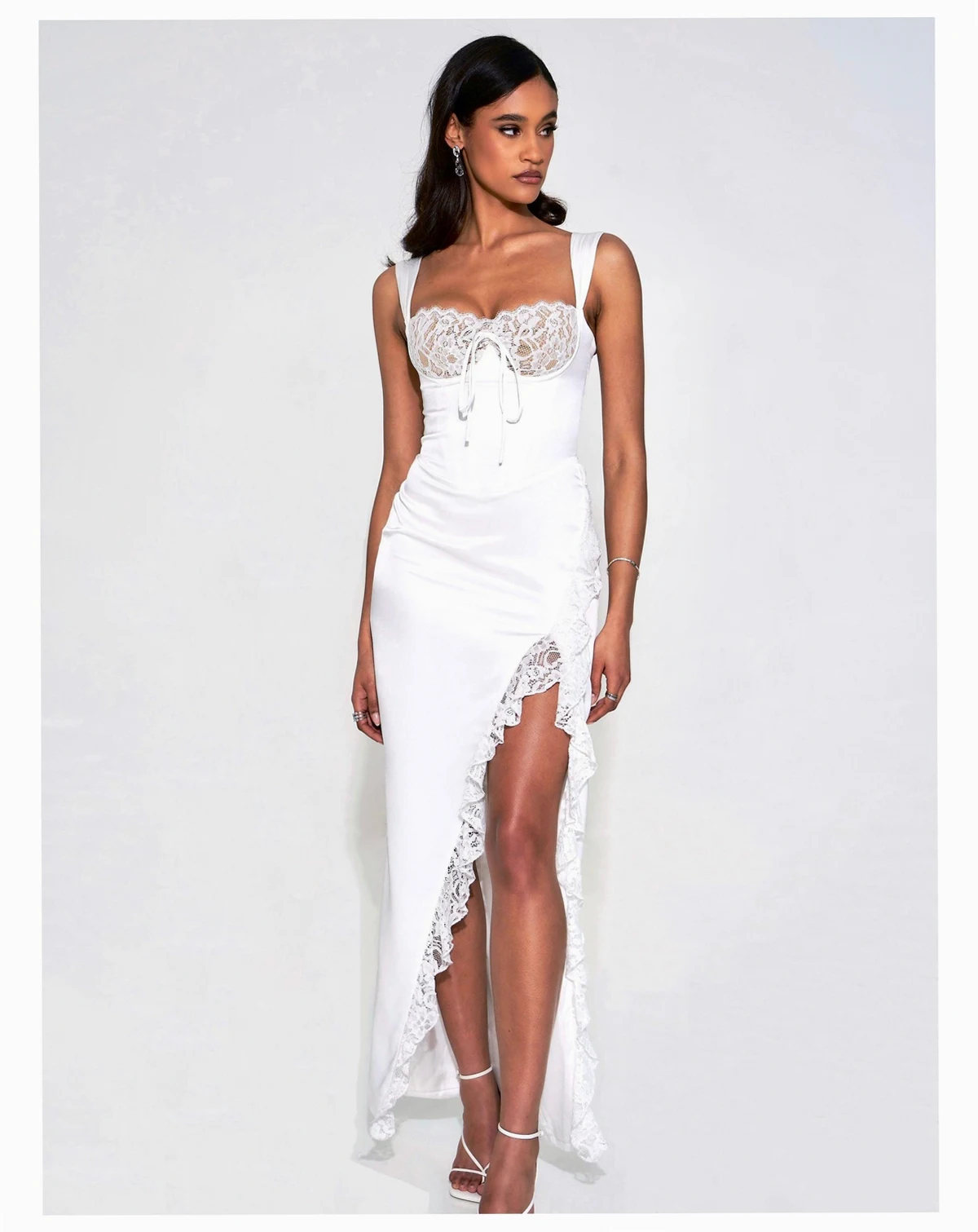 Women's Freddie White Lace Satin Maxi Corset Dress