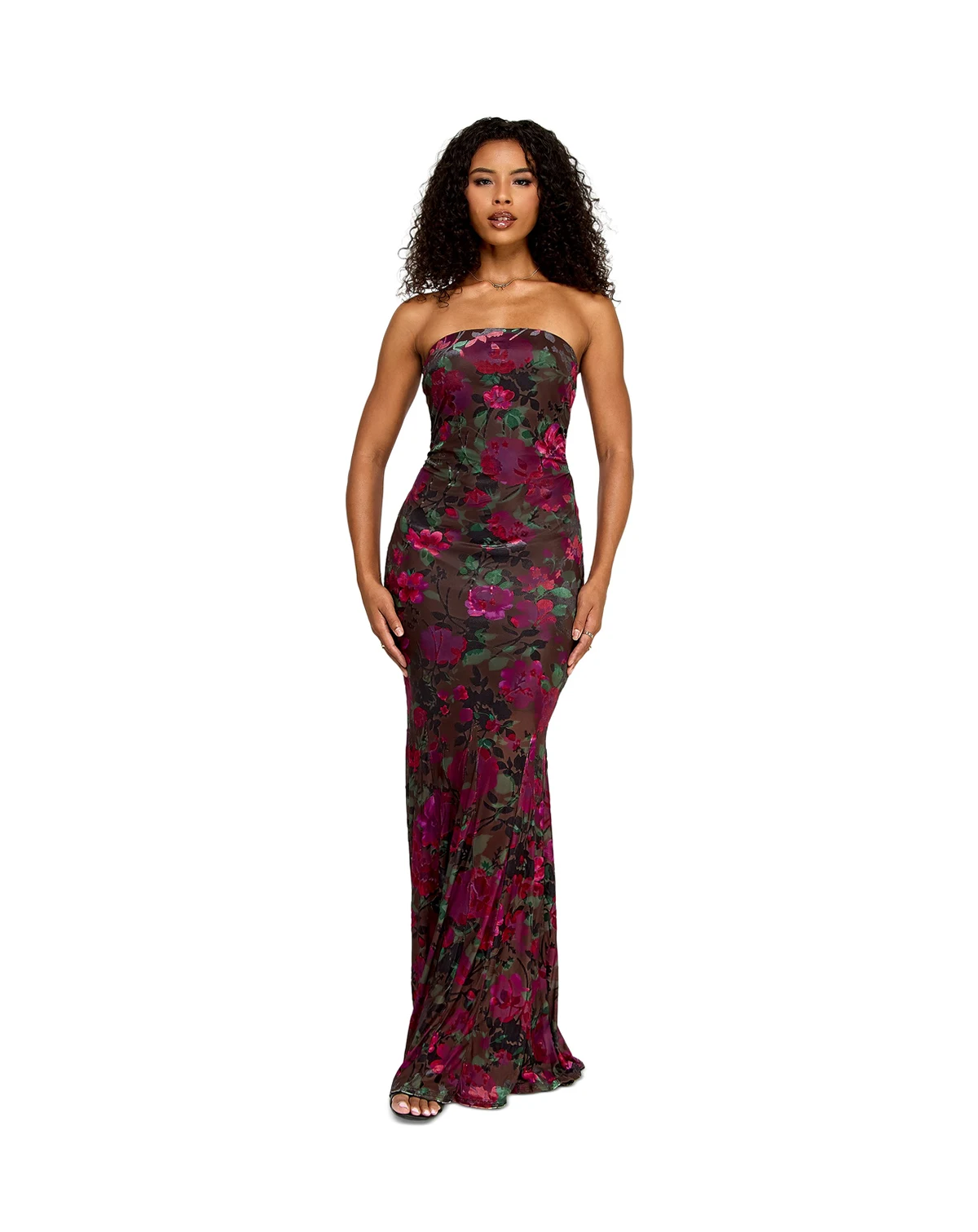 Juniors' Strapless Long Floral Gown