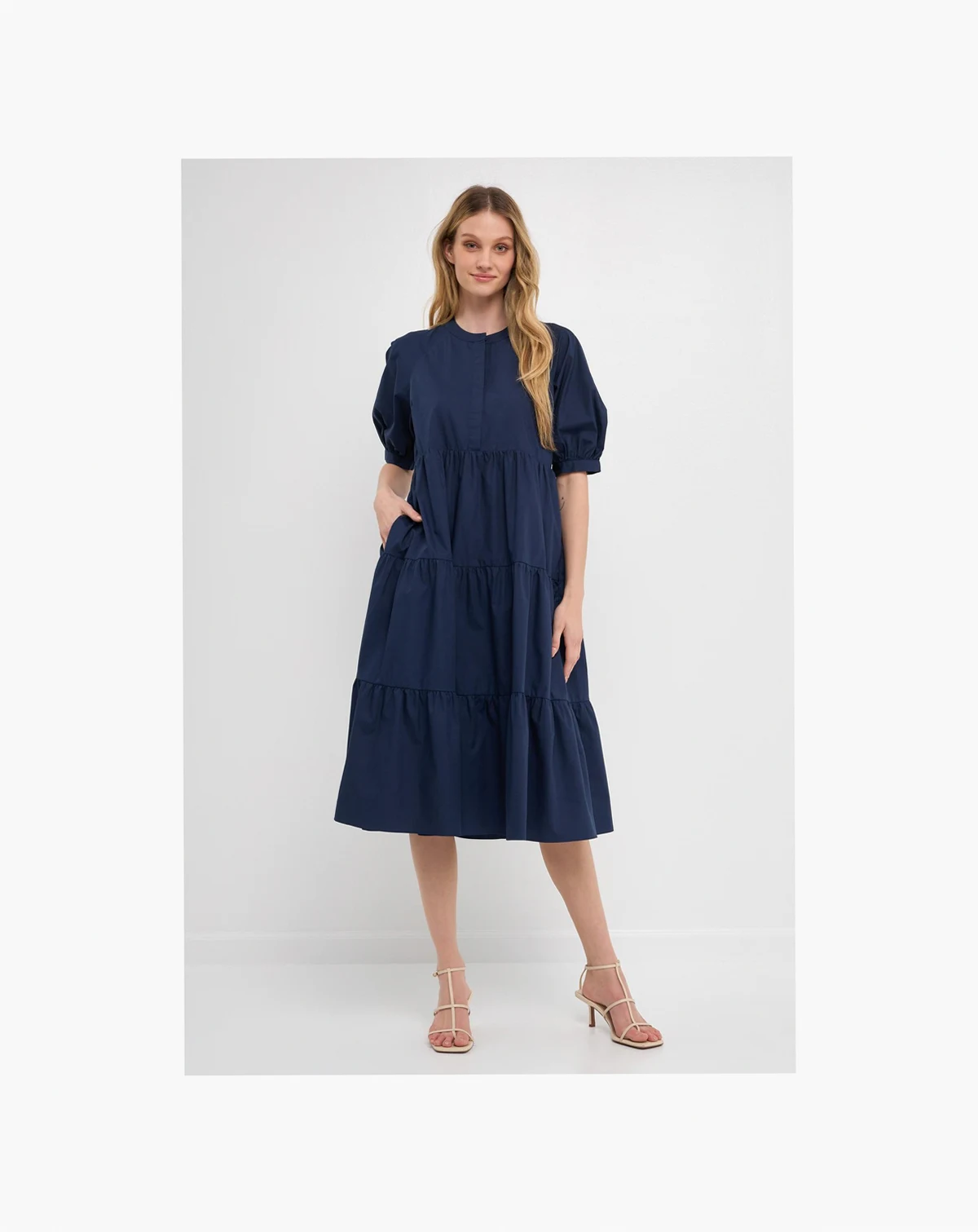 Women's Short Puff Sleeve Midi Dress