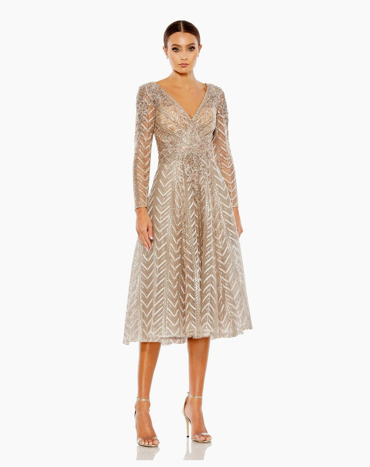 Women's Embellished Long Sleeve Wrap Over Dress