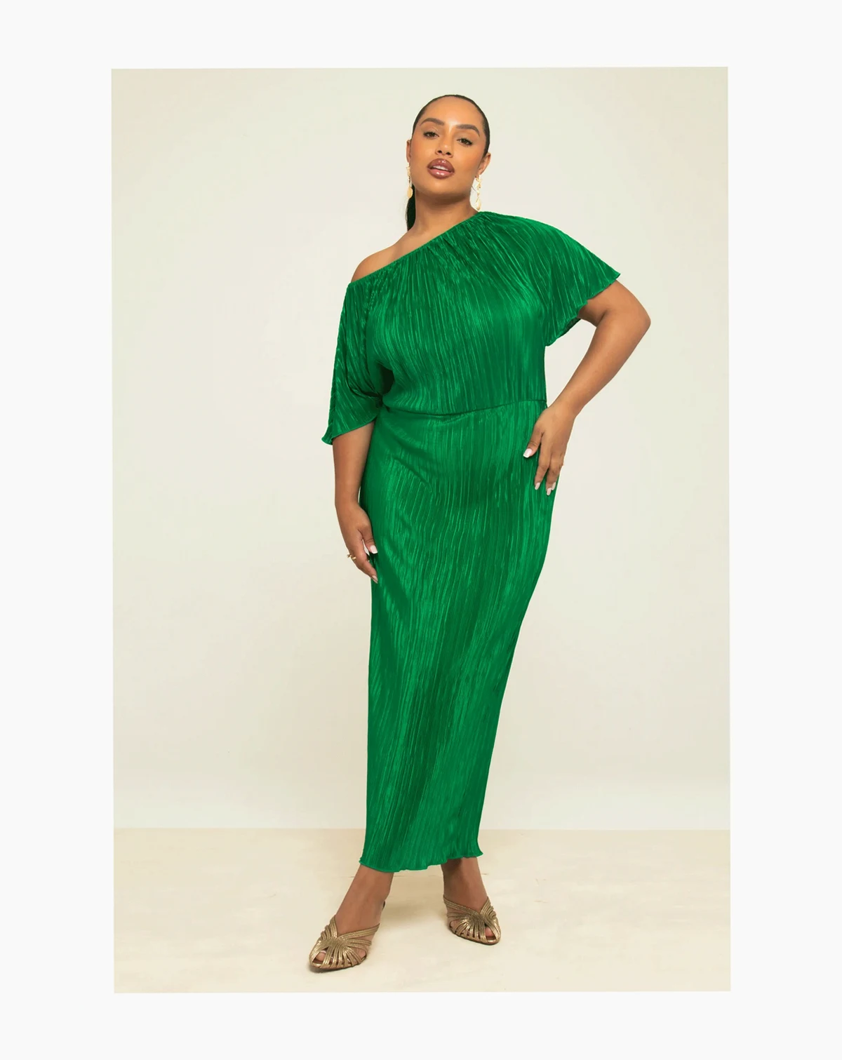 Women's Off-The-Shoulder Plisse Midaxi Dress