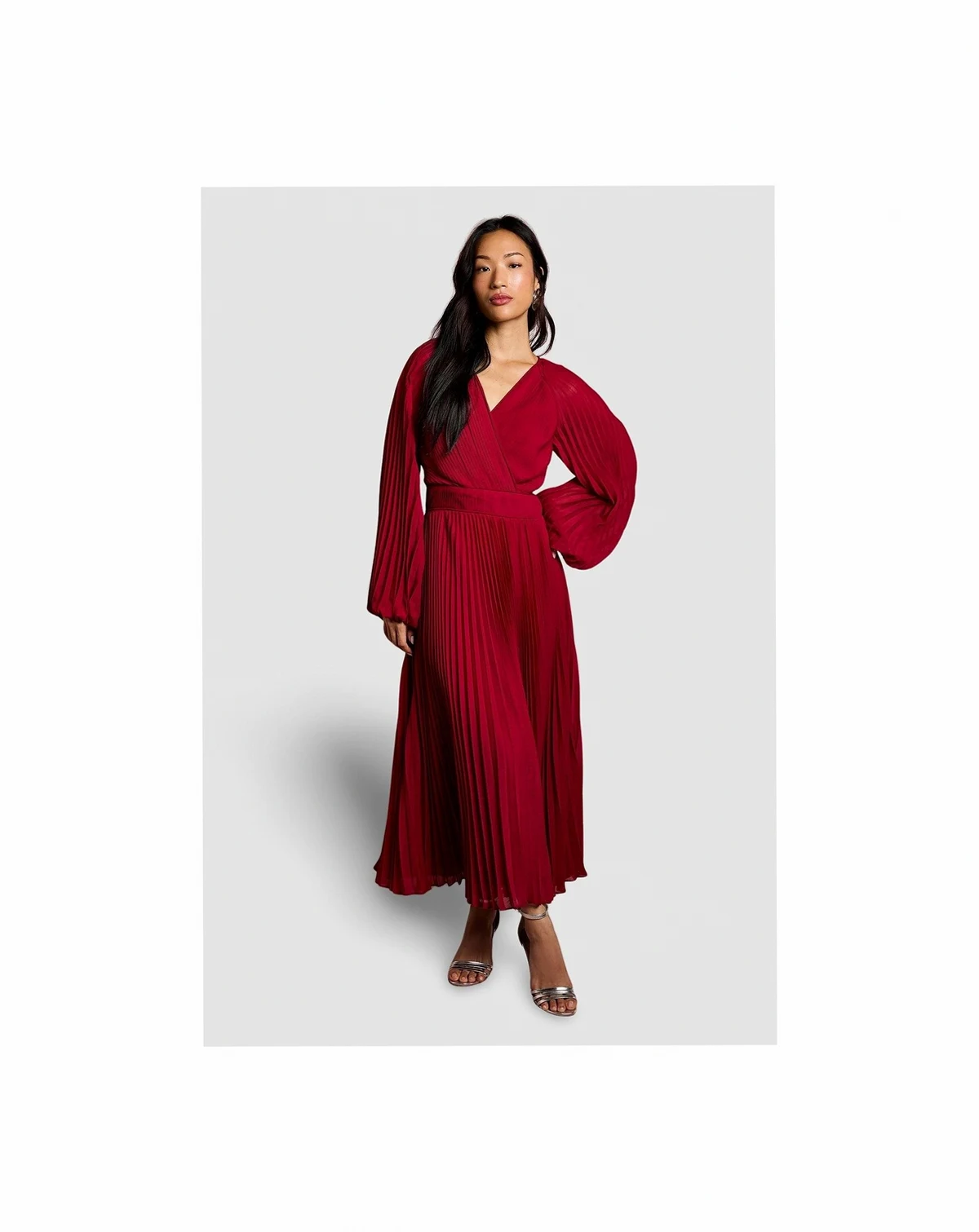 Women's Long Sleeve Chiffon Wrap Midi Dress