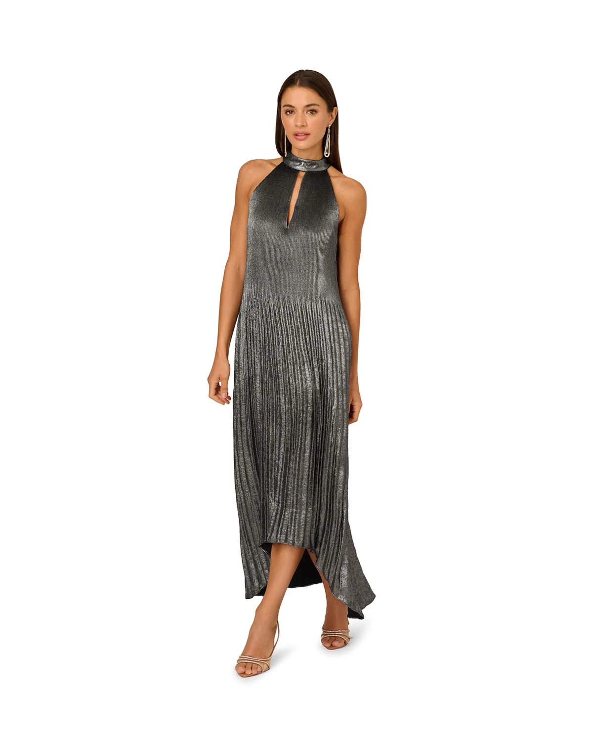 Women's Pleated Mock Neck Ankle Dress