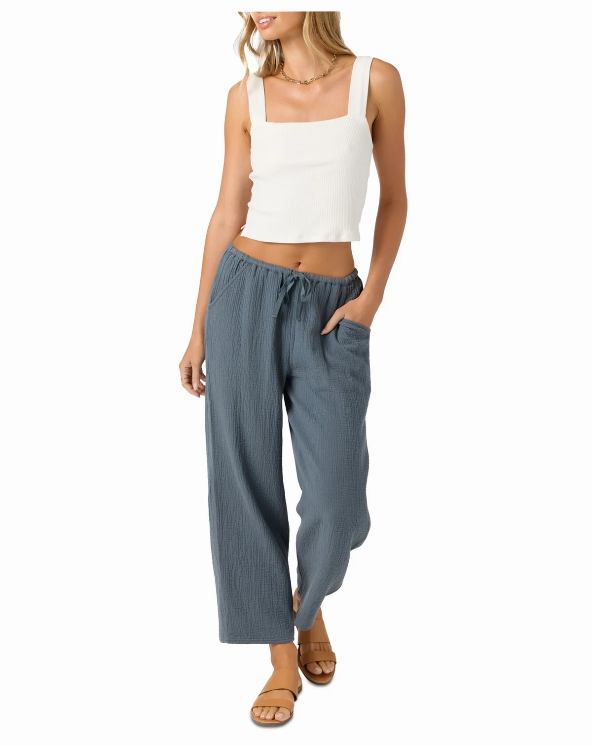 Juniors' Brenda Pull-On Cotton Crinkle Pants