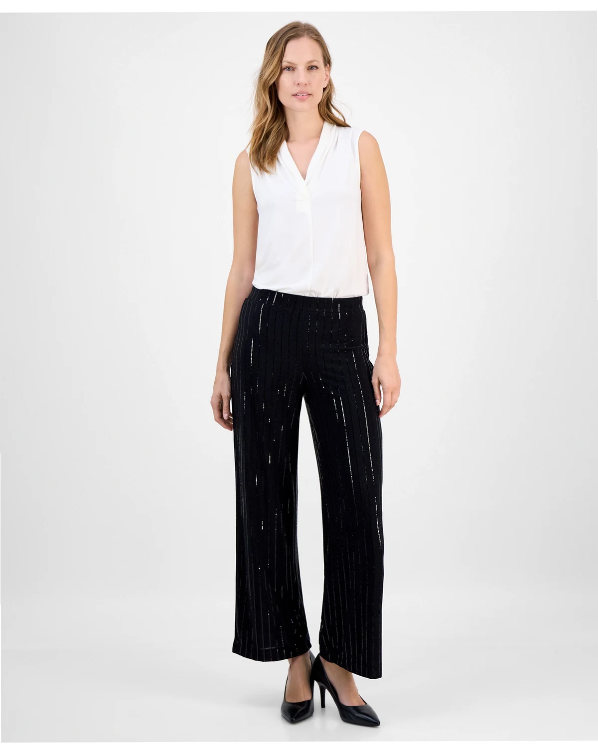 Women's Shine Metallic-Stripe Wide-Leg Pants
