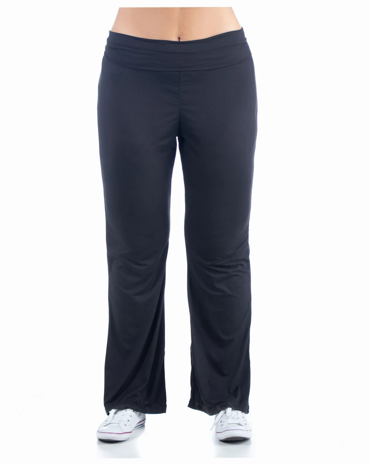Plus Size Black Bell Bottom Fold Over Waist Sweatpants