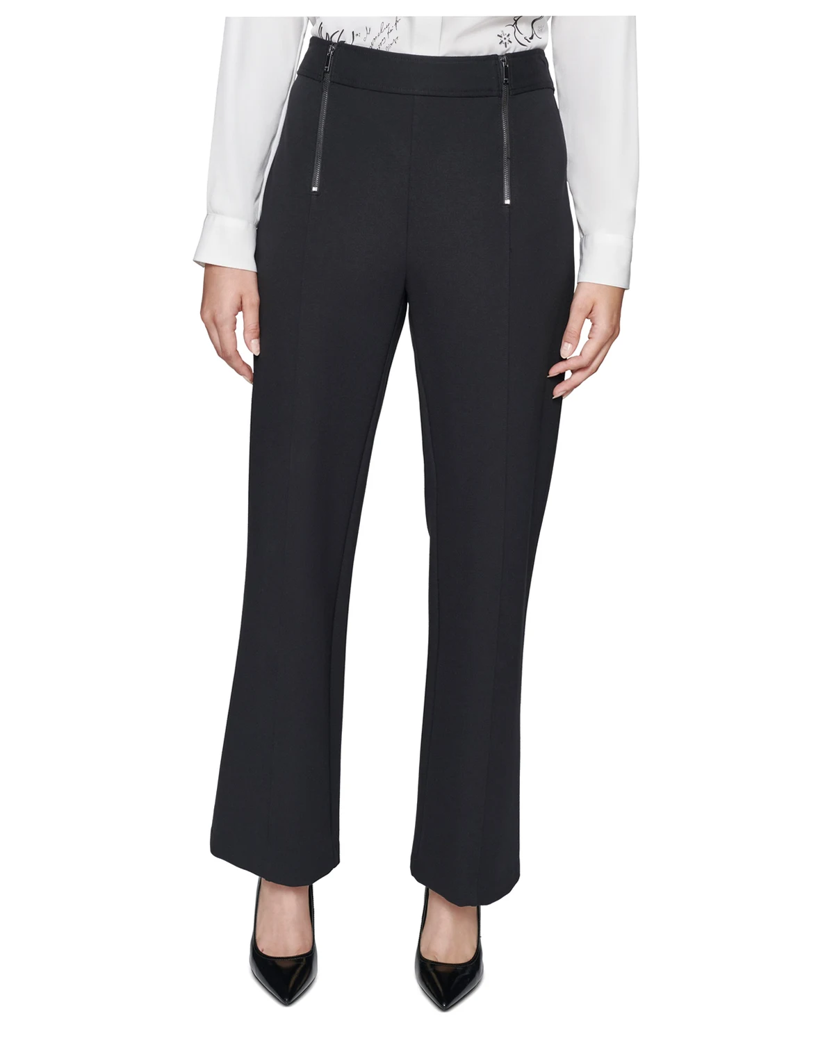 Faux-Zipper Mid-Rise Straight-Leg Ponte Pants