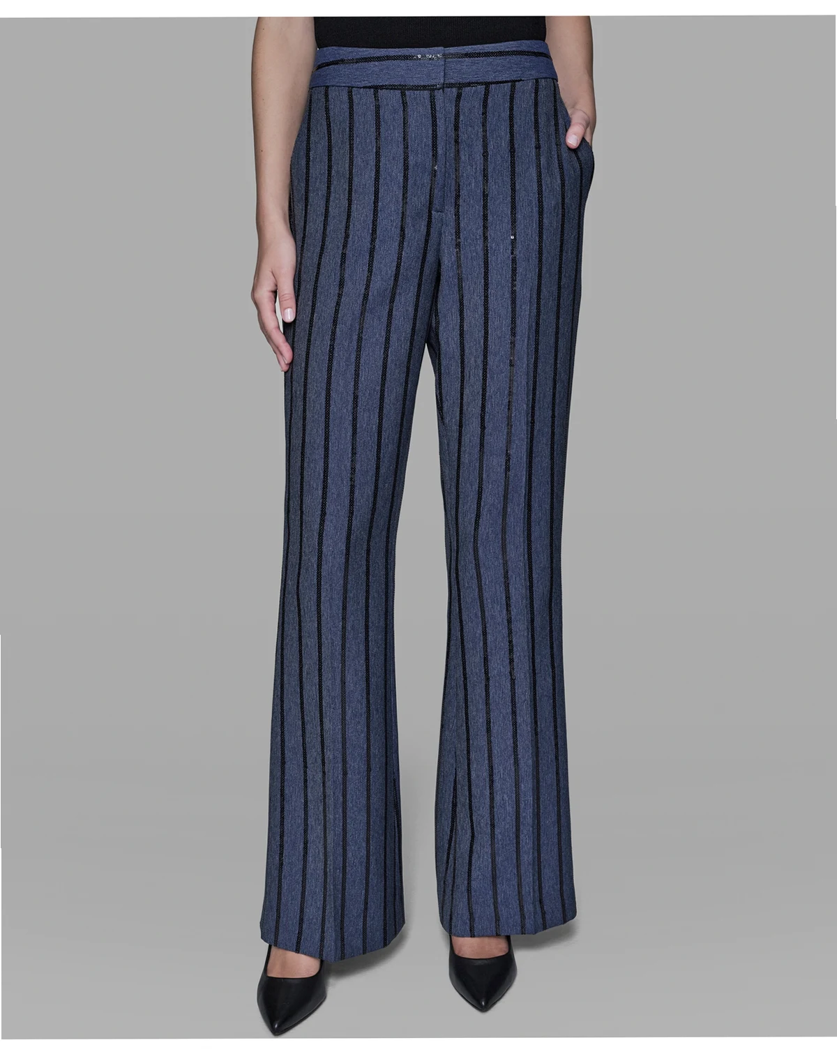 Women's Mid Rise Striped Sequin Pants