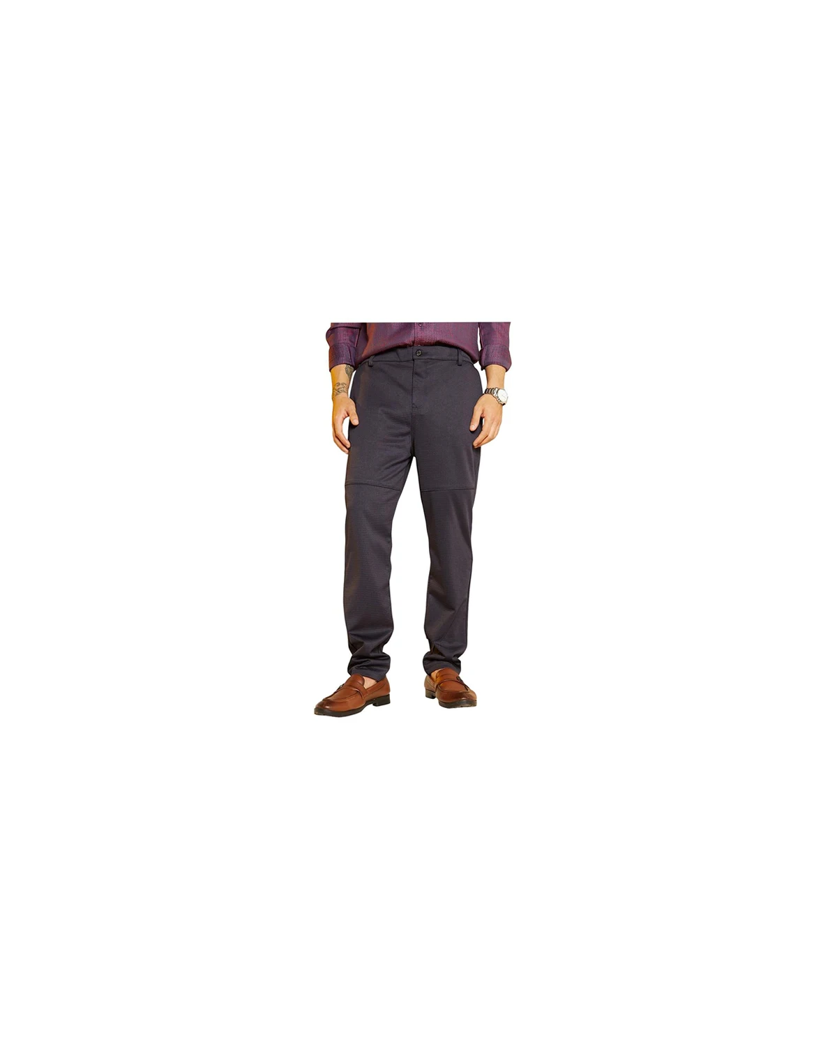 Men's Midnight Black Panel-Waffle Chino Trousers