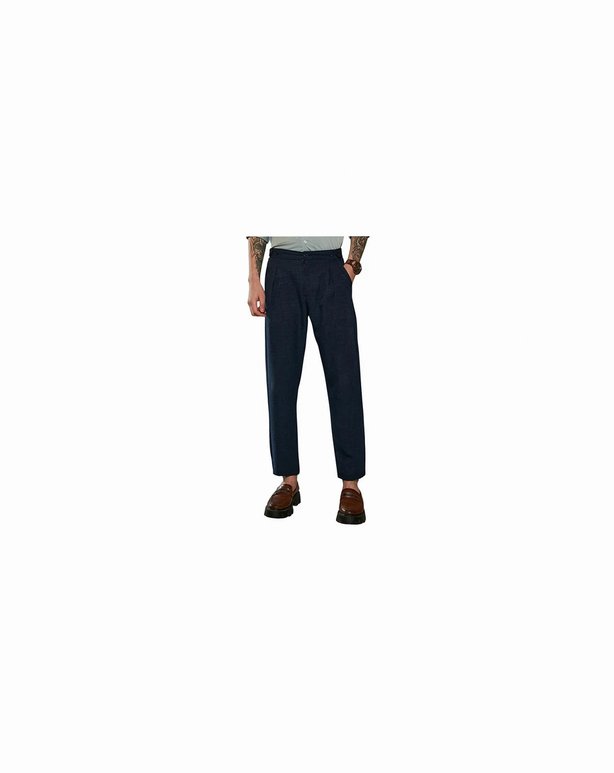 Men's Prussian Blue Pleated Tailored Trousers